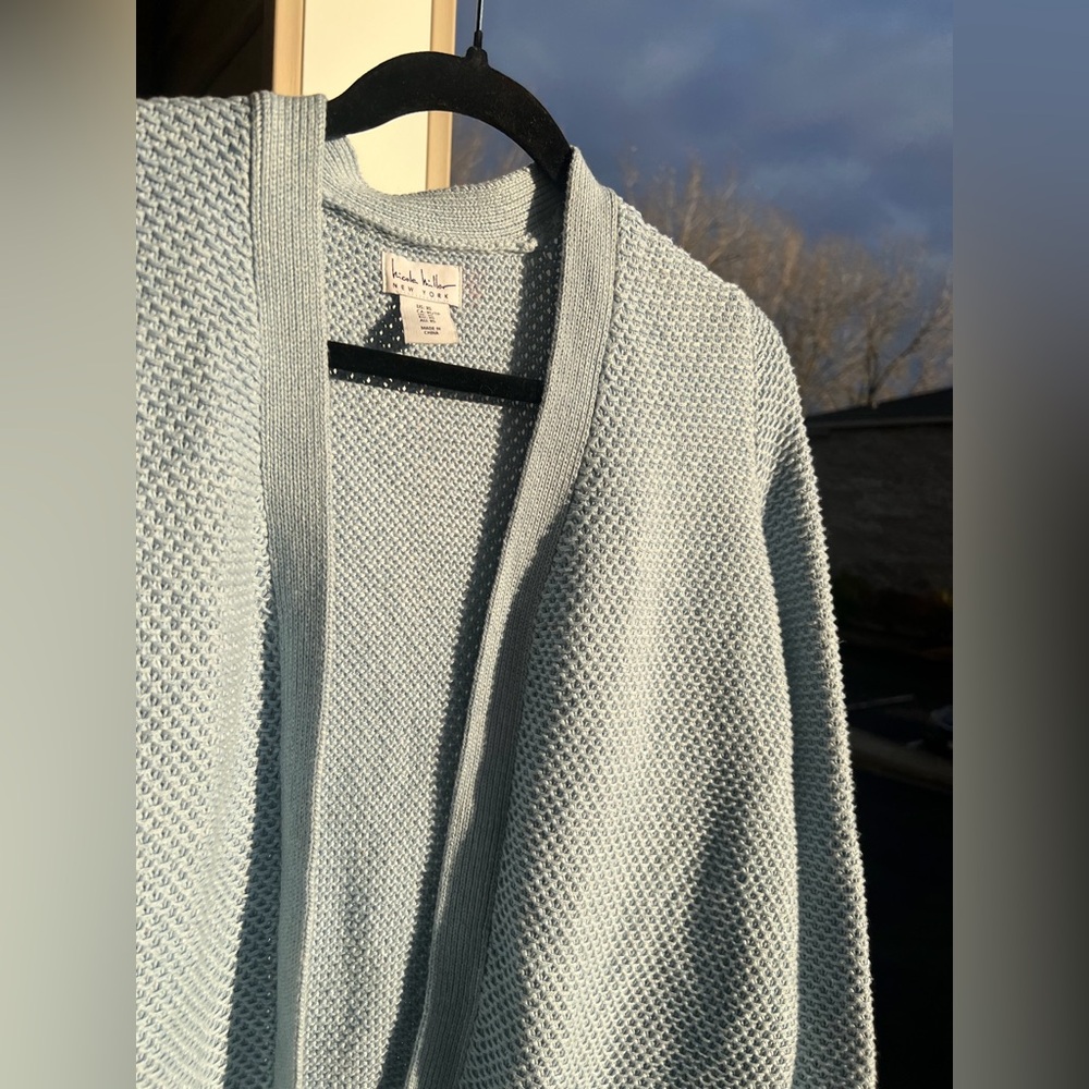🆕 Nicole Miller New York Blue Open Front Textured Knit Cardigan Sweater Size XS - Picture 7 of 15